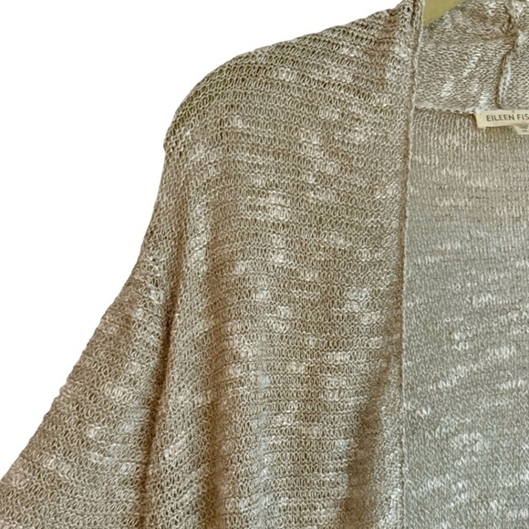 New Eileen Fisher Open Front Cardigan Tan Ivory Linen Casual Longline Sweater M - Picture 3 of 6